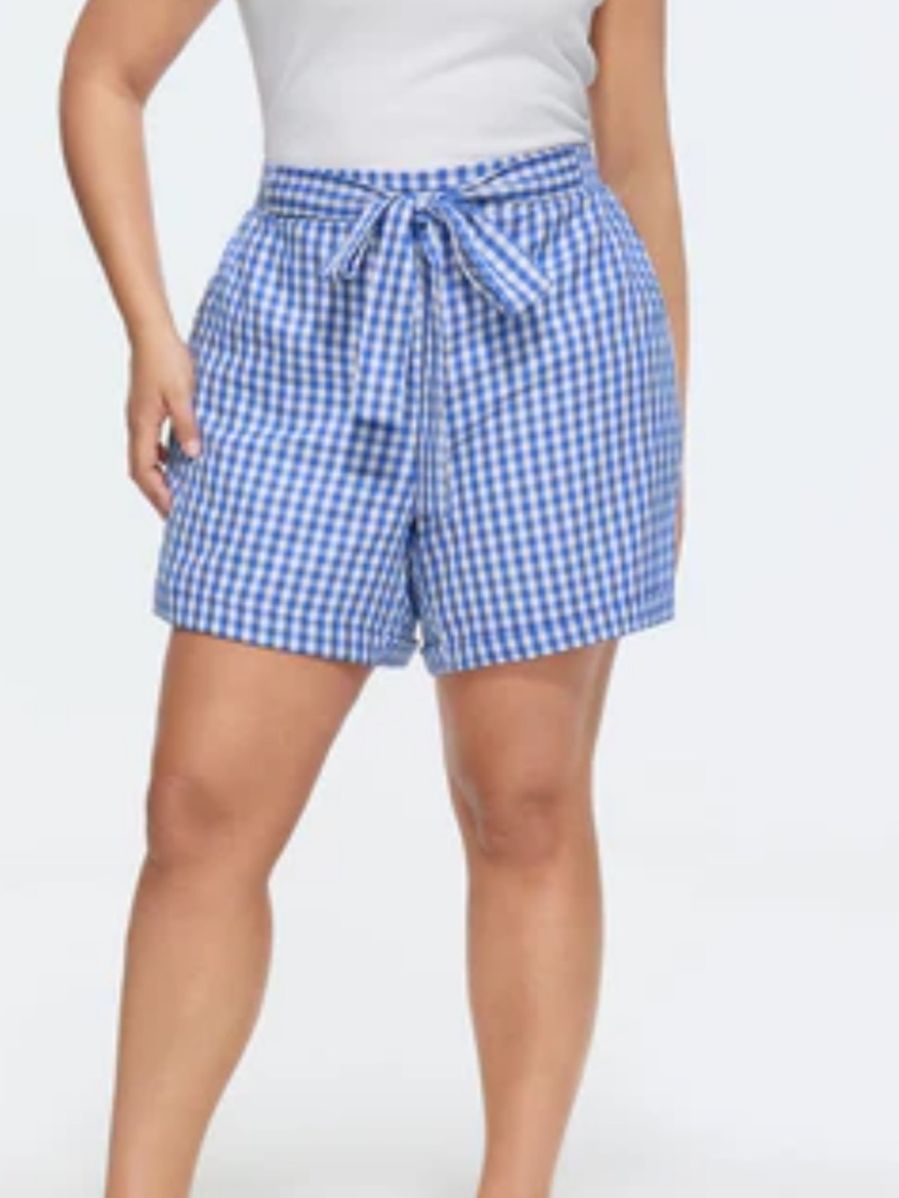 BloomChic Blue and White Gingham Elastic Waist Shorts
